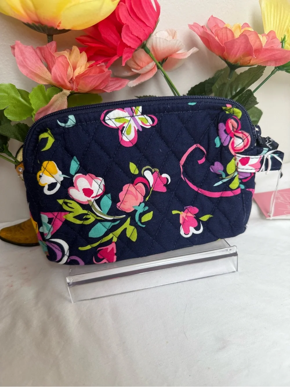 NWT Vera Bradley Ribbons Small Cosmetic Bag Floral Travel Organizer Retired
